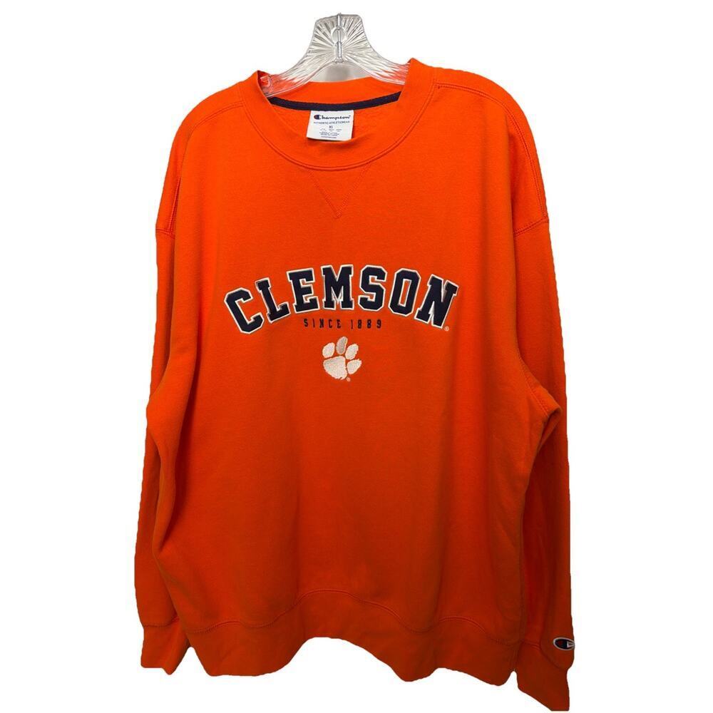 Clemson Tigers Sweatshirt XL Orange Champion Crew Pullover Sweater NCAA
